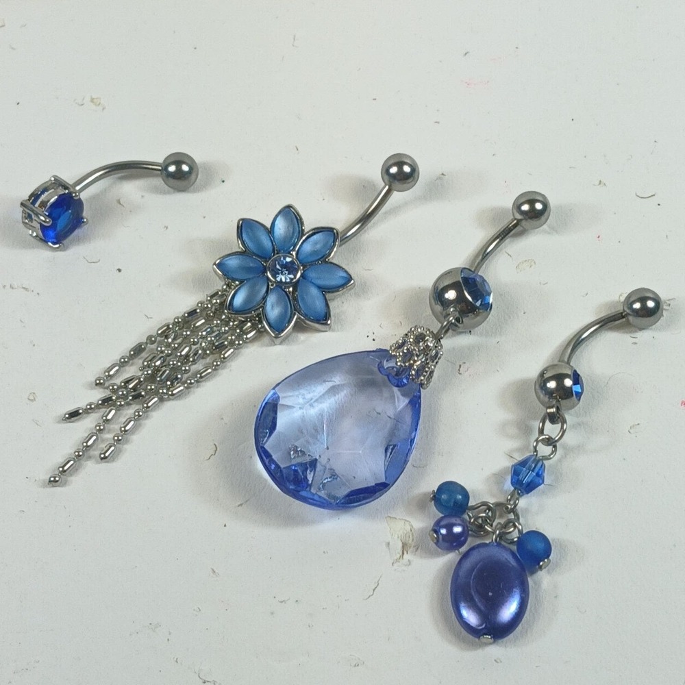 Vintage 90s Blue Belly Button Ring Set 4pc 14G 316L Surgical Steel New Old Stock - Picture 12 of 12